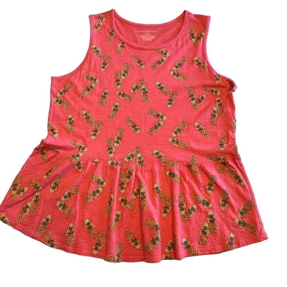 Lane Bryant Tank Blouse Women's Size 18/20  Pinapple Design Ruffle Pink